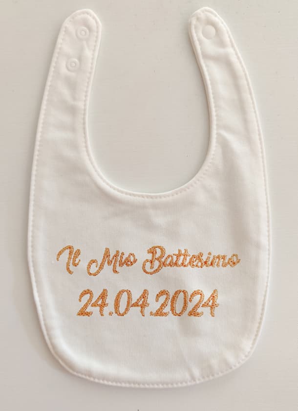 Bavaglino nome battesimo e data ricamata